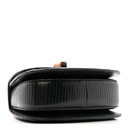 Gucci Sequin Lizard Embossed GG Mini Bamboo 1947 Top Handle Chain Bag Black White 4 of 12
