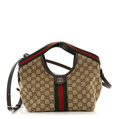 Gucci Monogram Web Small Giglio Tote Beige Dark Brown 3 of 11