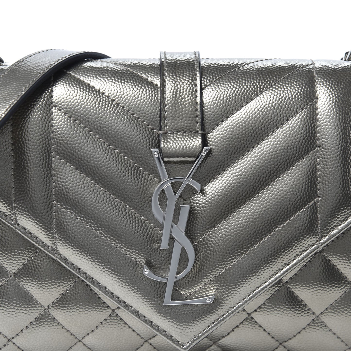 Metallic Grain De Poudre Textured Mixed Matelasse Triquilt Small Monogram Satchel Piombo