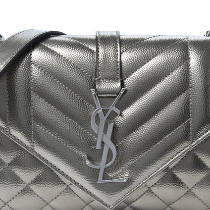 Saint Laurent Metallic Grain De Poudre Textured Mixed Matelasse Triquilt Small Monogram Satchel Piombo 8 of 8