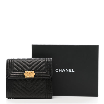 Chanel Caviar Chevron Quilted Boy Compact Wallet Black 9 of 9