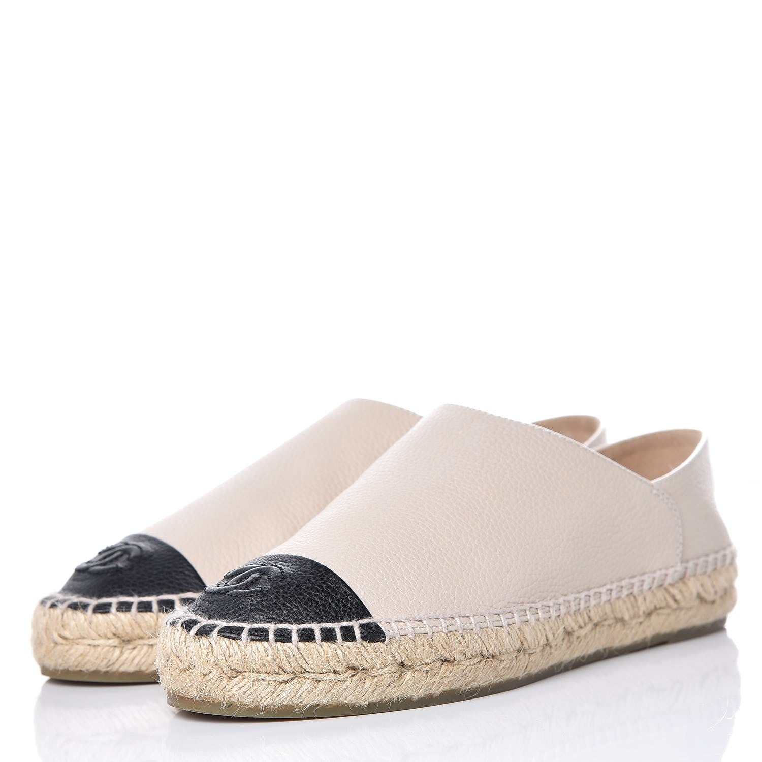 Chanel Grained Calfskin CC Espadrilles 37 Beige Black 3 of 9