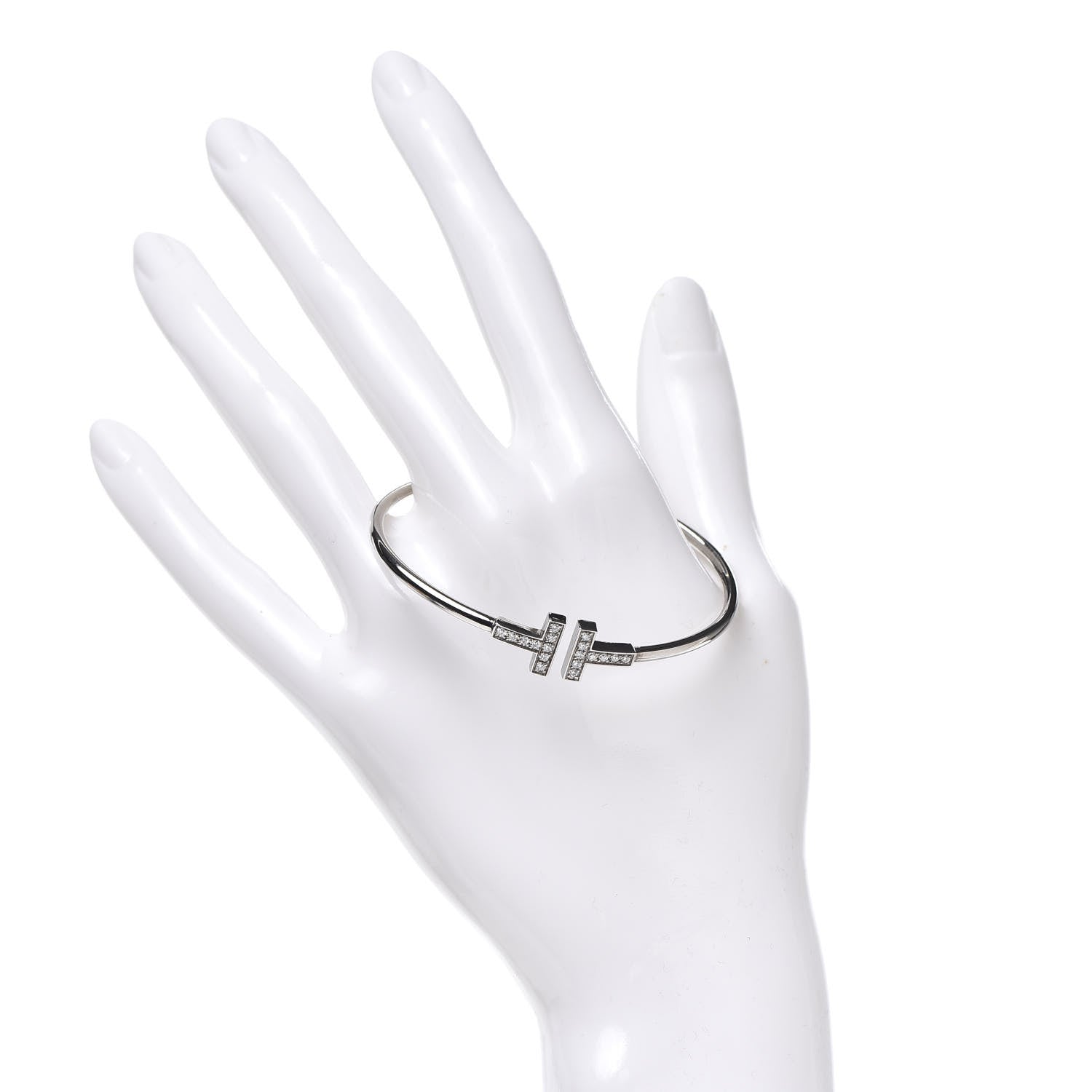 Tiffany 18K White Gold Diamond T Wire Bracelet 2 of 4