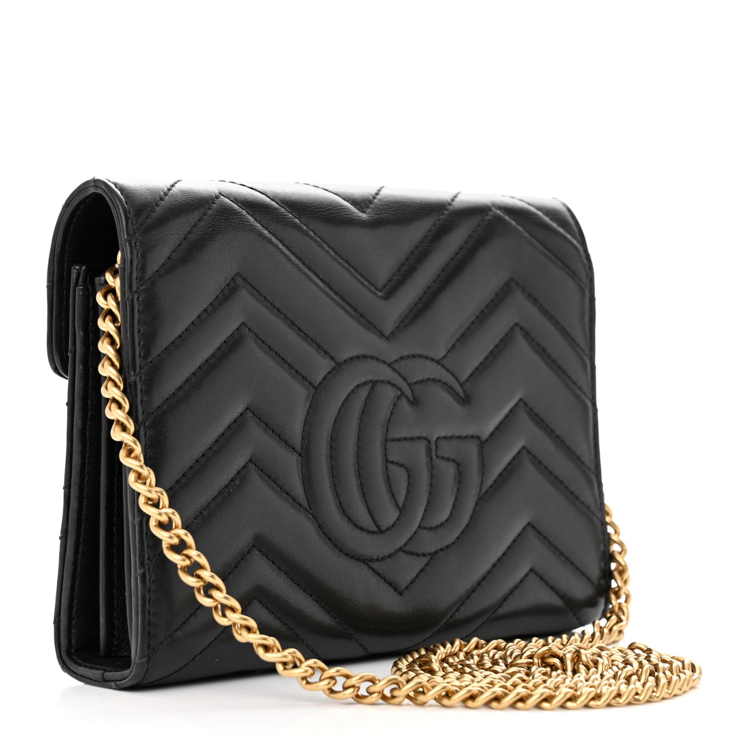 Calfskin Matelasse GG Marmont Chain Wallet Black
