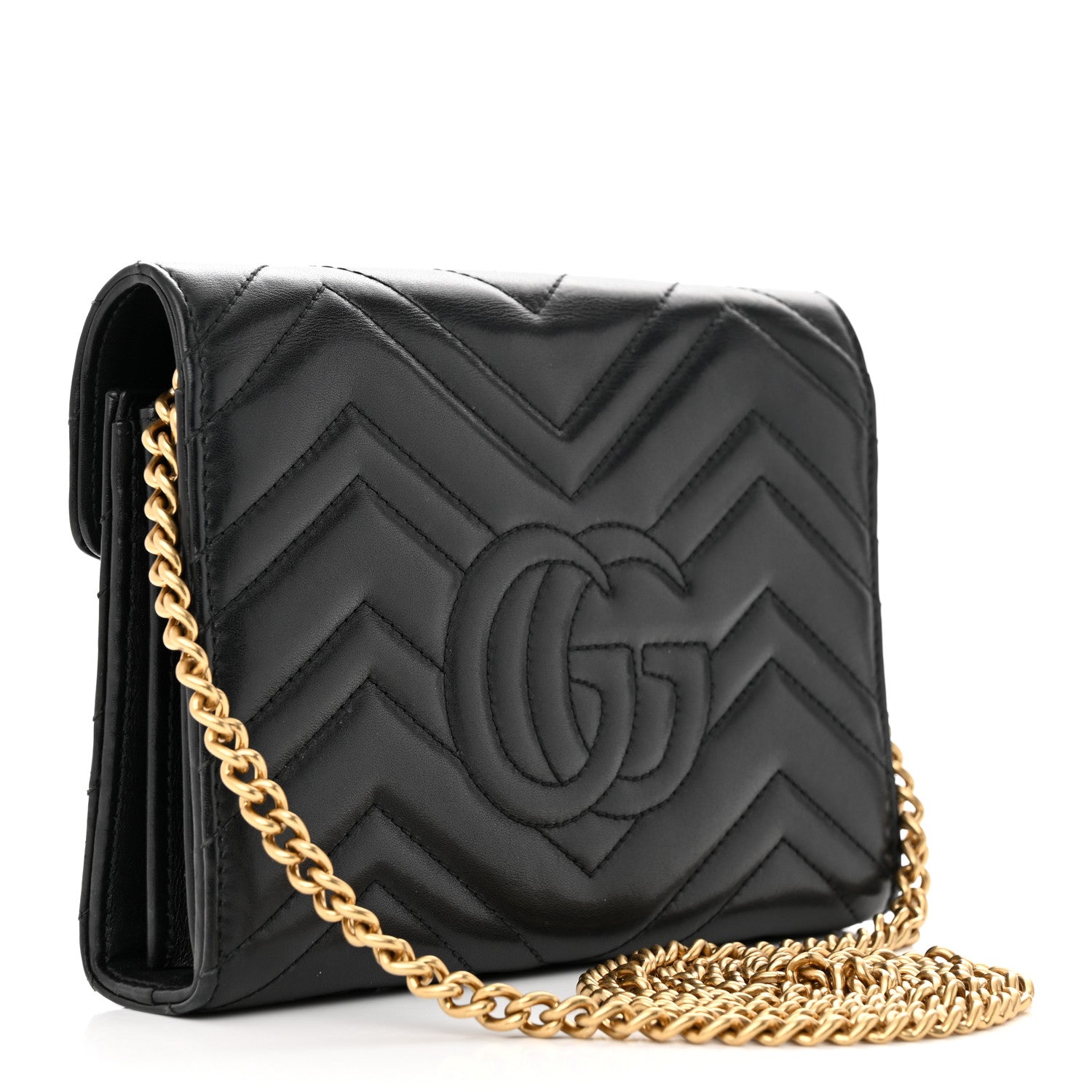 Gucci Calfskin Matelasse GG Marmont Chain Wallet Black 3 of 14