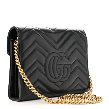 Gucci Calfskin Matelasse GG Marmont Chain Wallet Black 3 of 14