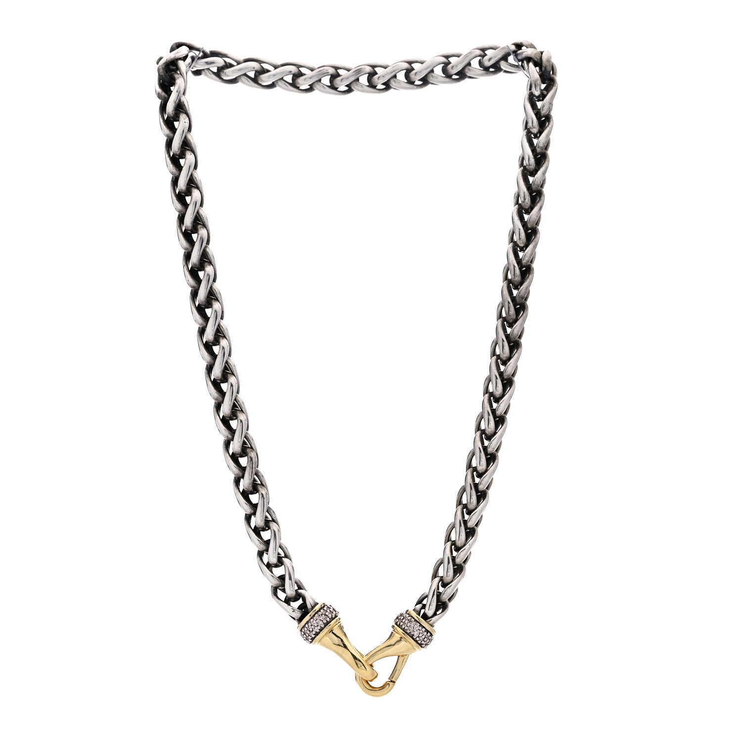 David Yurman Sterling Silver 18K Yellow Gold Diamond 8mm Wheat Chain Necklace 3 of 5
