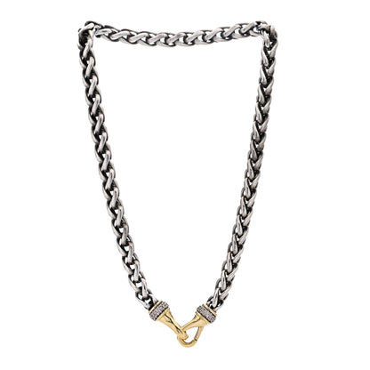 David Yurman Sterling Silver 18K Yellow Gold Diamond 8mm Wheat Chain Necklace 3 of 5