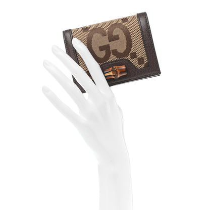 Gucci Monogram Jumbo GG Textured Dollar Calfskin Diana Card Case Wallet Camel Ebony New Acero 2 of 8