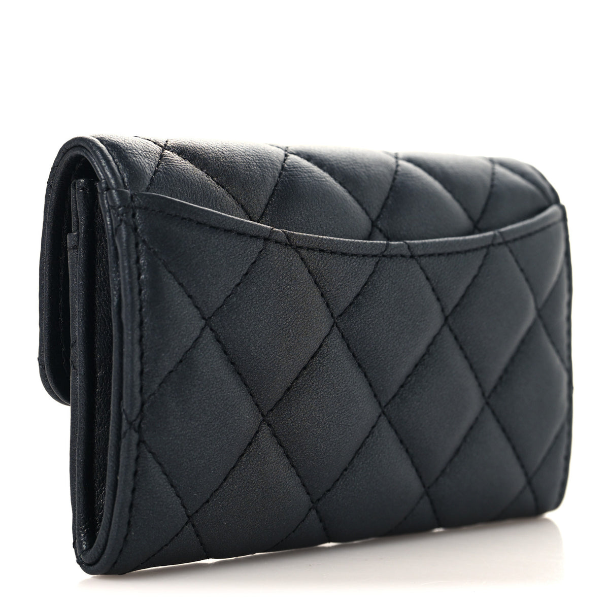 Lambskin Quilted Flap Card Holder Wallet So Black