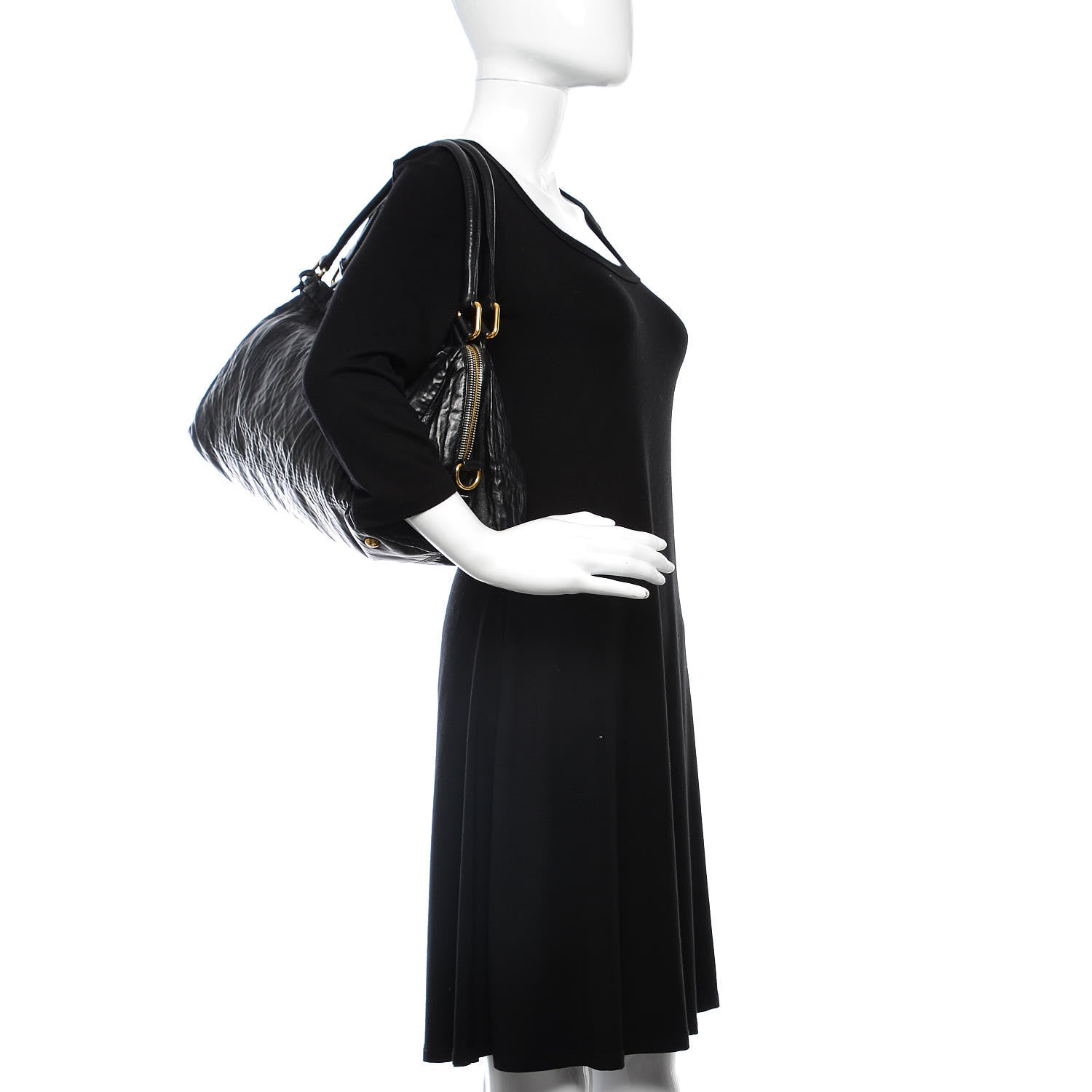 Prada Nappa Antique Shoulder Bag Black 2 of 9