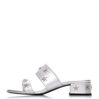 Chanel Iridescent Calfskin Crystal Stars Mules 39.5 Silver 1 of 12