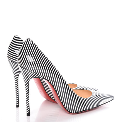 Christian Louboutin Patent Stripes Decollete 554 100 Pumps 39.5 Black White 4 of 11