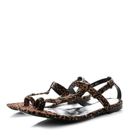 Saint Laurent Pony Hair Leopard Cassandra Monogram Sandals 40.5 Naturale 3 of 10
