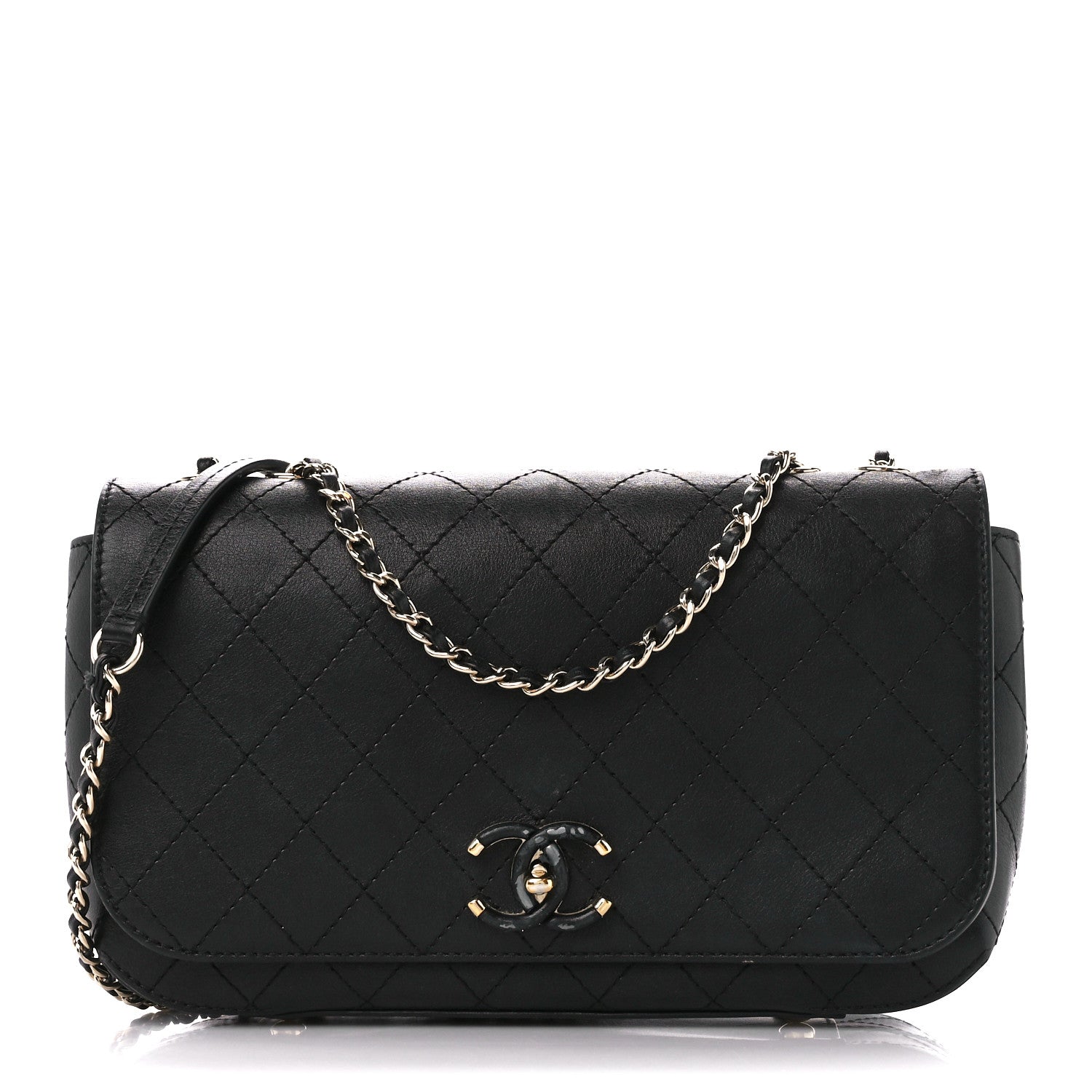 Chanel Calfskin Stitched Medium Covered CC Flap Bag Black 1 of 15