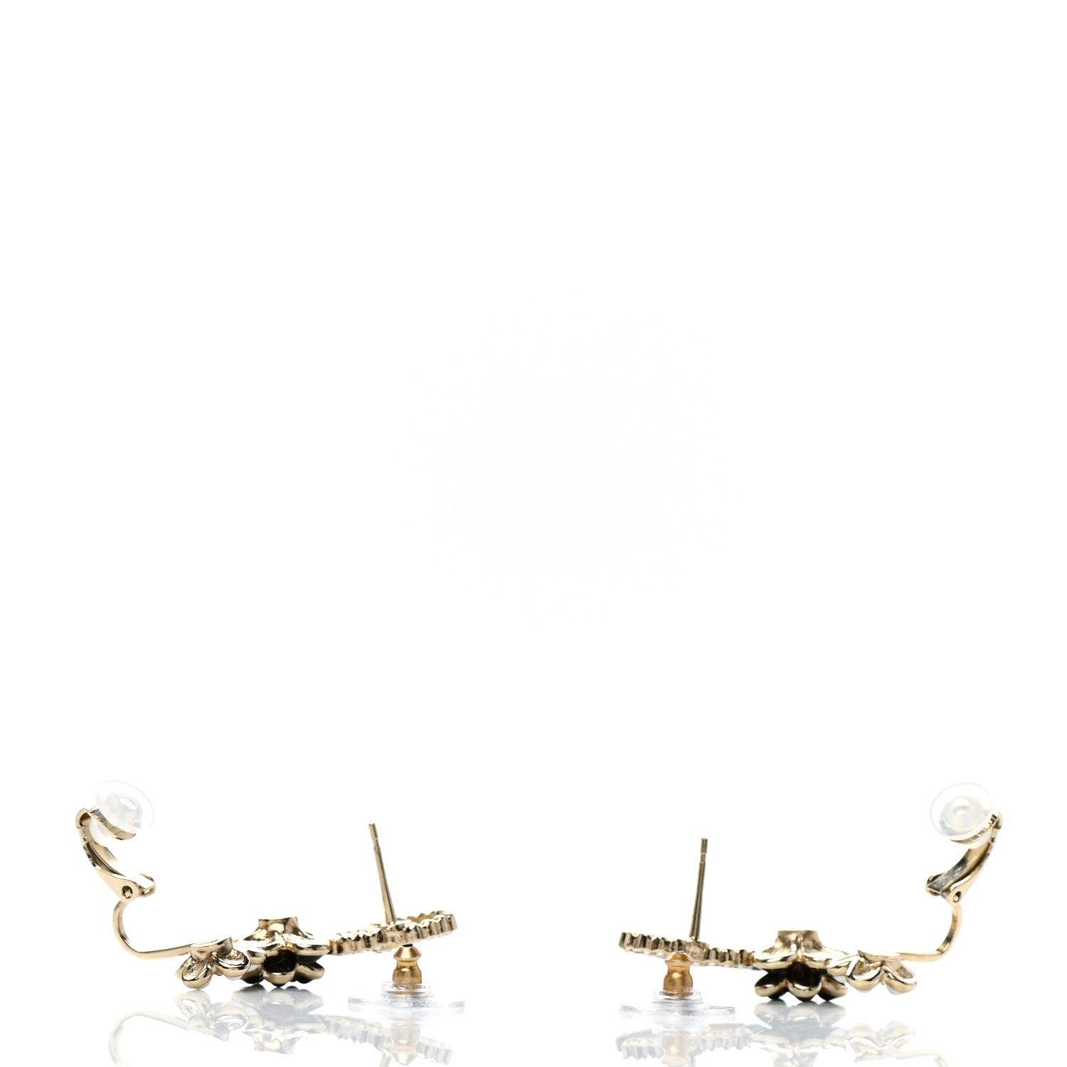 Chanel Crystal Enamel Flower CC Earrings Gold White Black 3 of 4