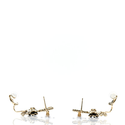 Chanel Crystal Enamel Flower CC Earrings Gold White Black 3 of 4