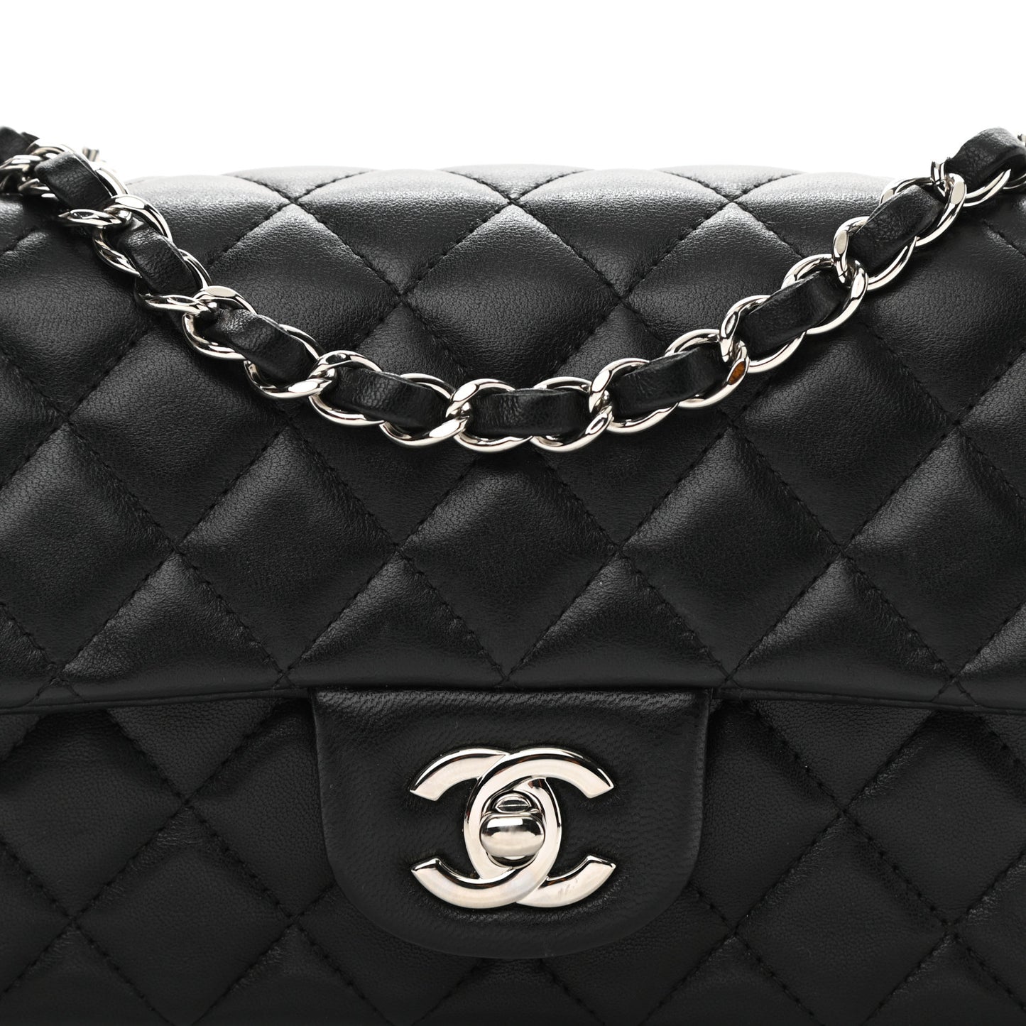Lambskin Quilted Mini Rectangular Flap Black