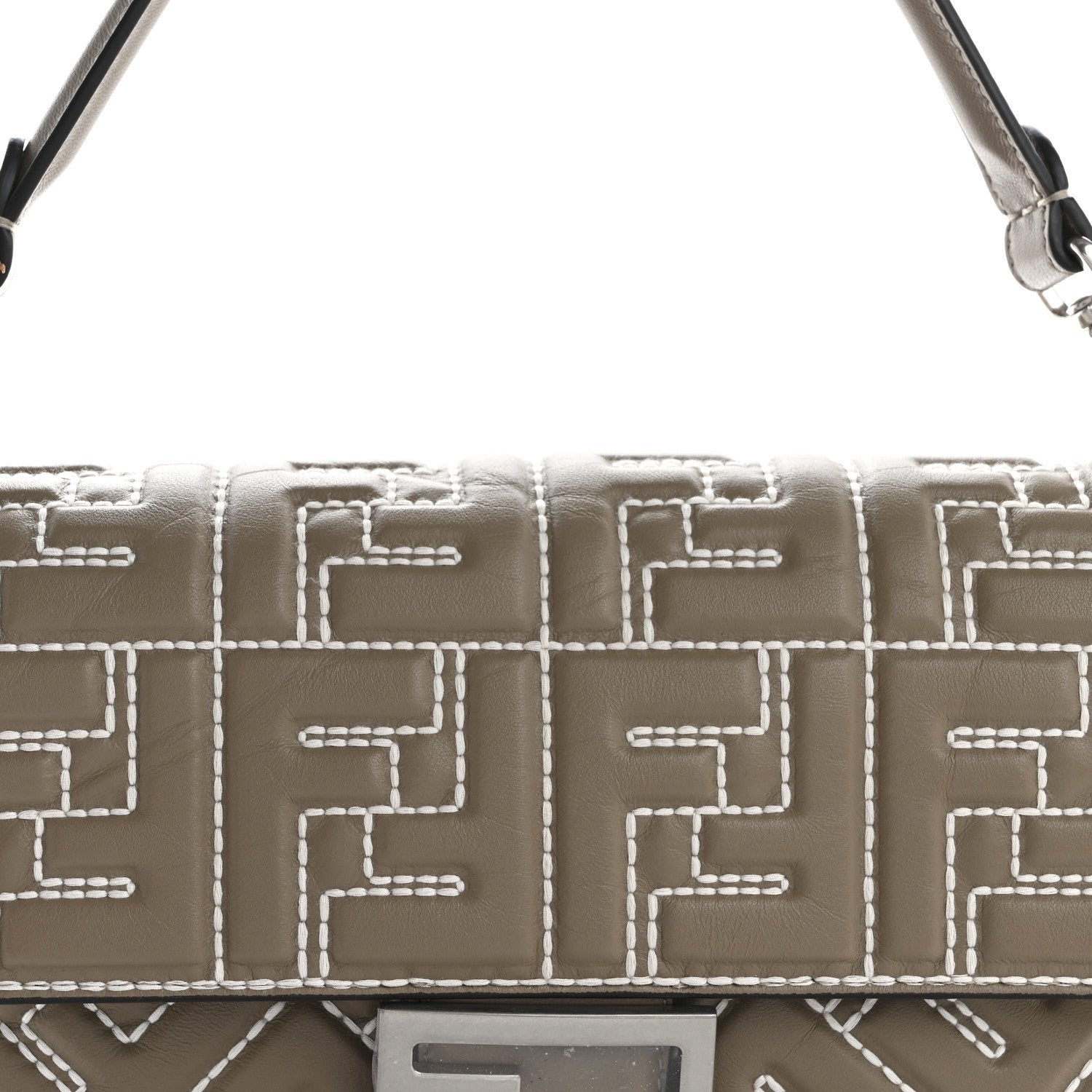 Fendi Nappa FF 1974 Embossed Stitched Baguette Tortora 9 of 13