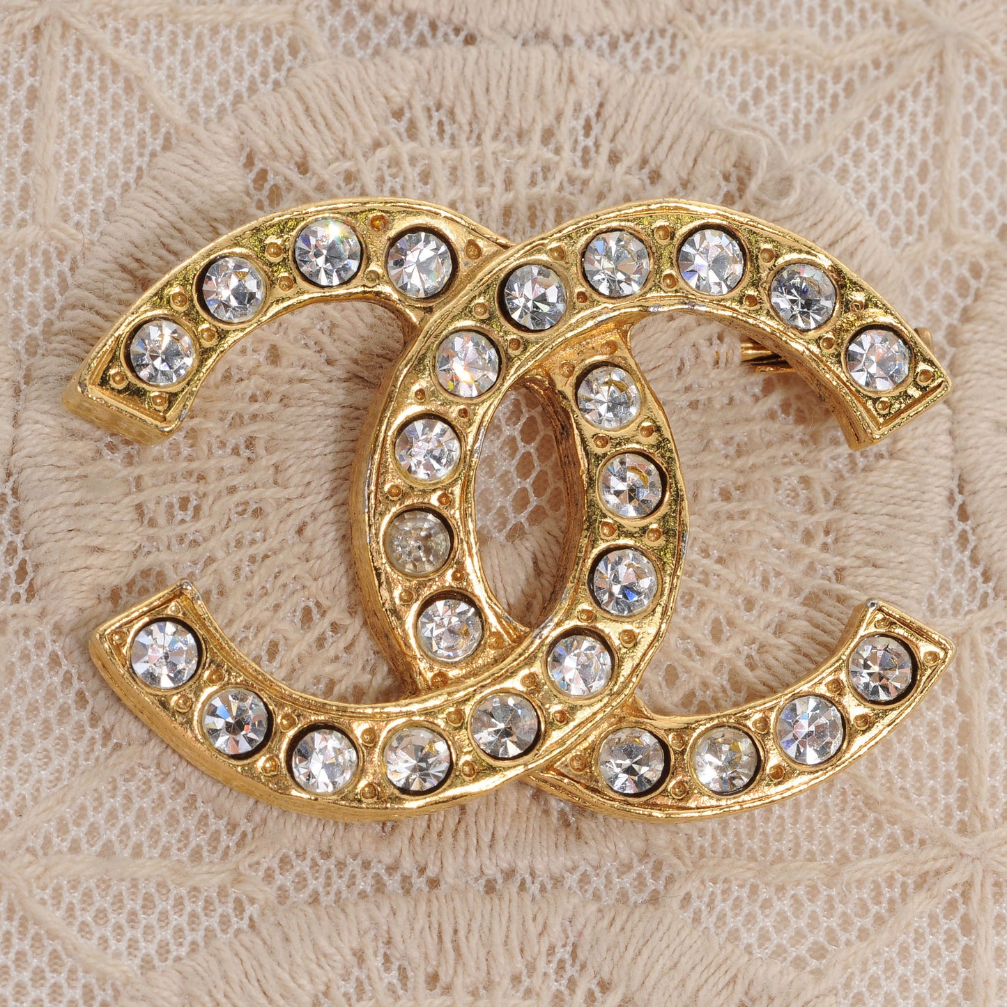 Large Crystal CC Brooch Gold