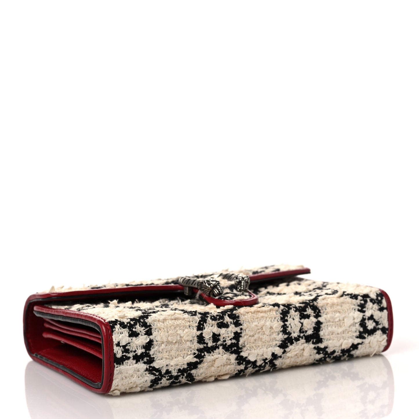 Tweed GG Monogram Mini Dionysus Chain Wallet White Black Romantic Cherry