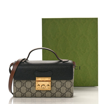 Gucci GG Supreme Monogram Calfskin Mini Padlock Top Handle Shoulder Bag Beige Black Cuir 9 of 9