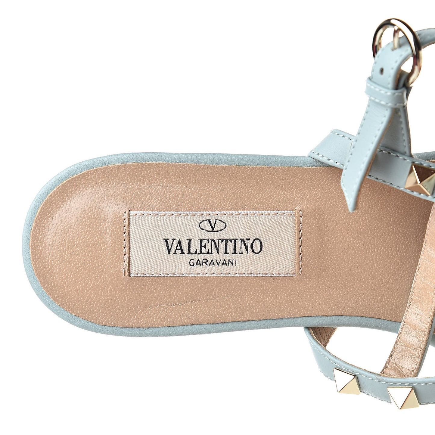 Calfskin Rockstud Ankle Wrap Flat Thong Sandals 37 Celadon