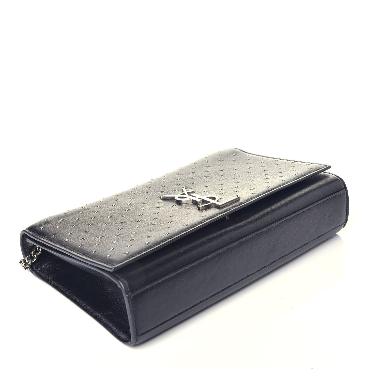 Saint Laurent Calfskin Studded Medium Monogram Satchel Black 4 of 10