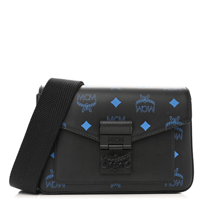 MCM Calfskin Color Splash Logo Crossbody Small Black Blue 1 of 12