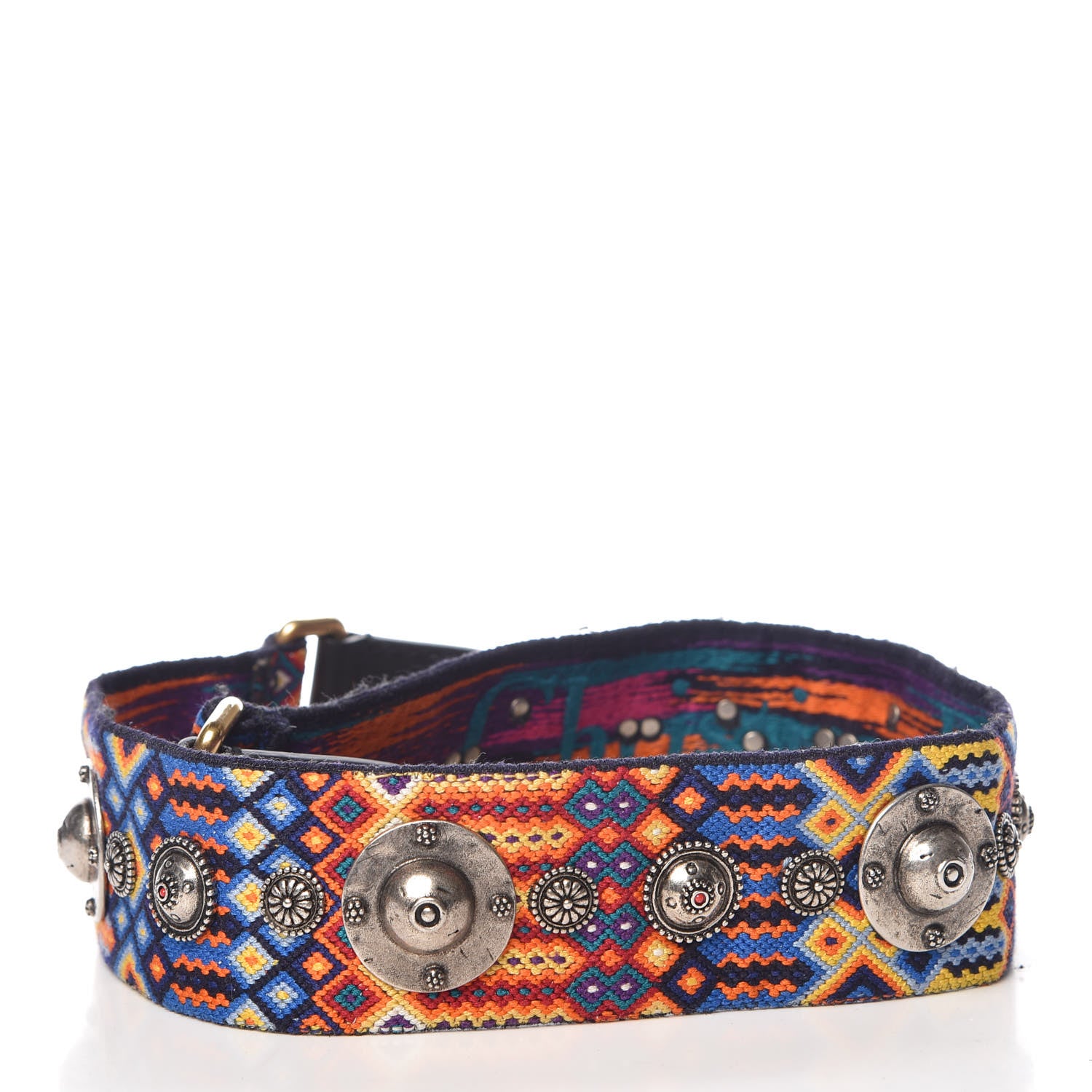 Christian Dior Canvas Embroidered Studded Mexico Shoulder Strap Multicolor 2 of 5