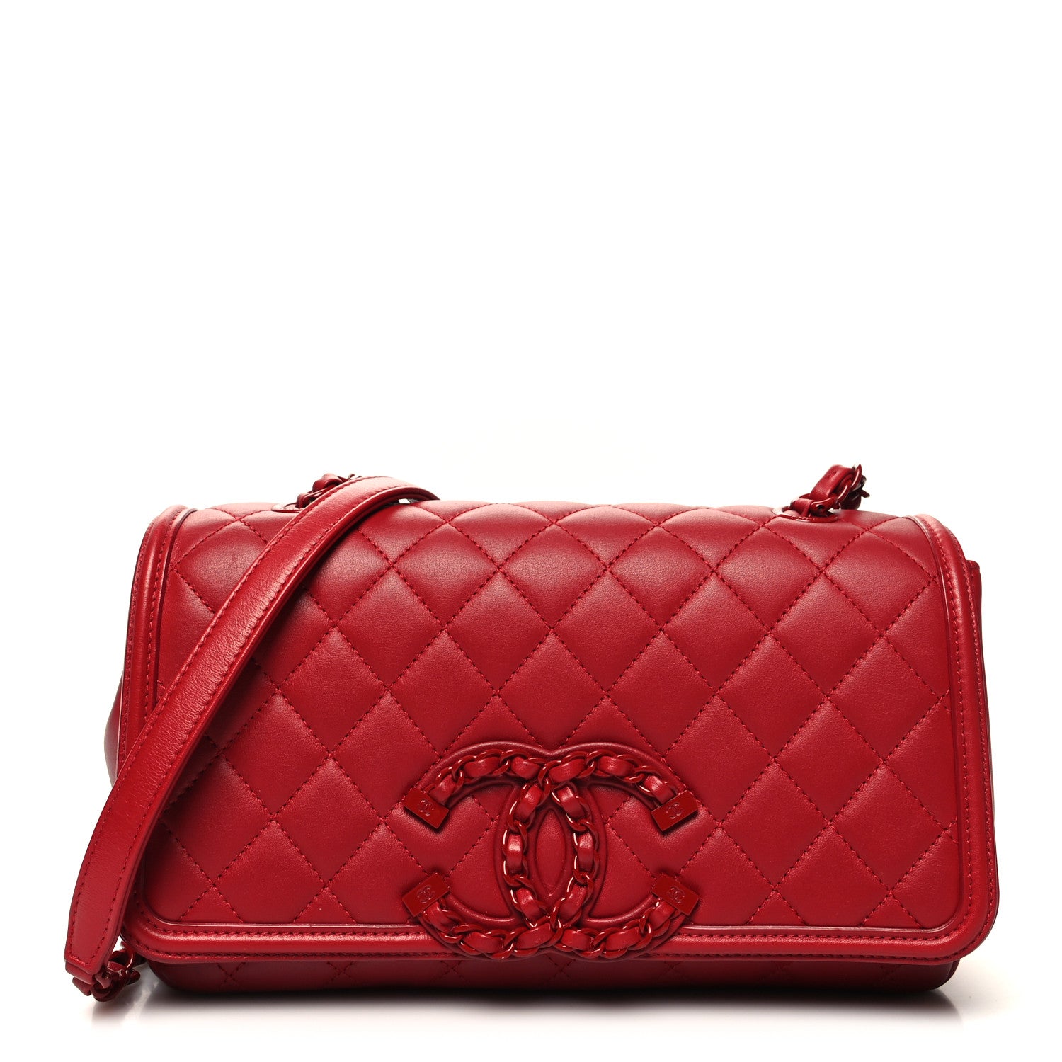Chanel Calfskin Quilted Medium CC Filigree Flap Red 1 of 11