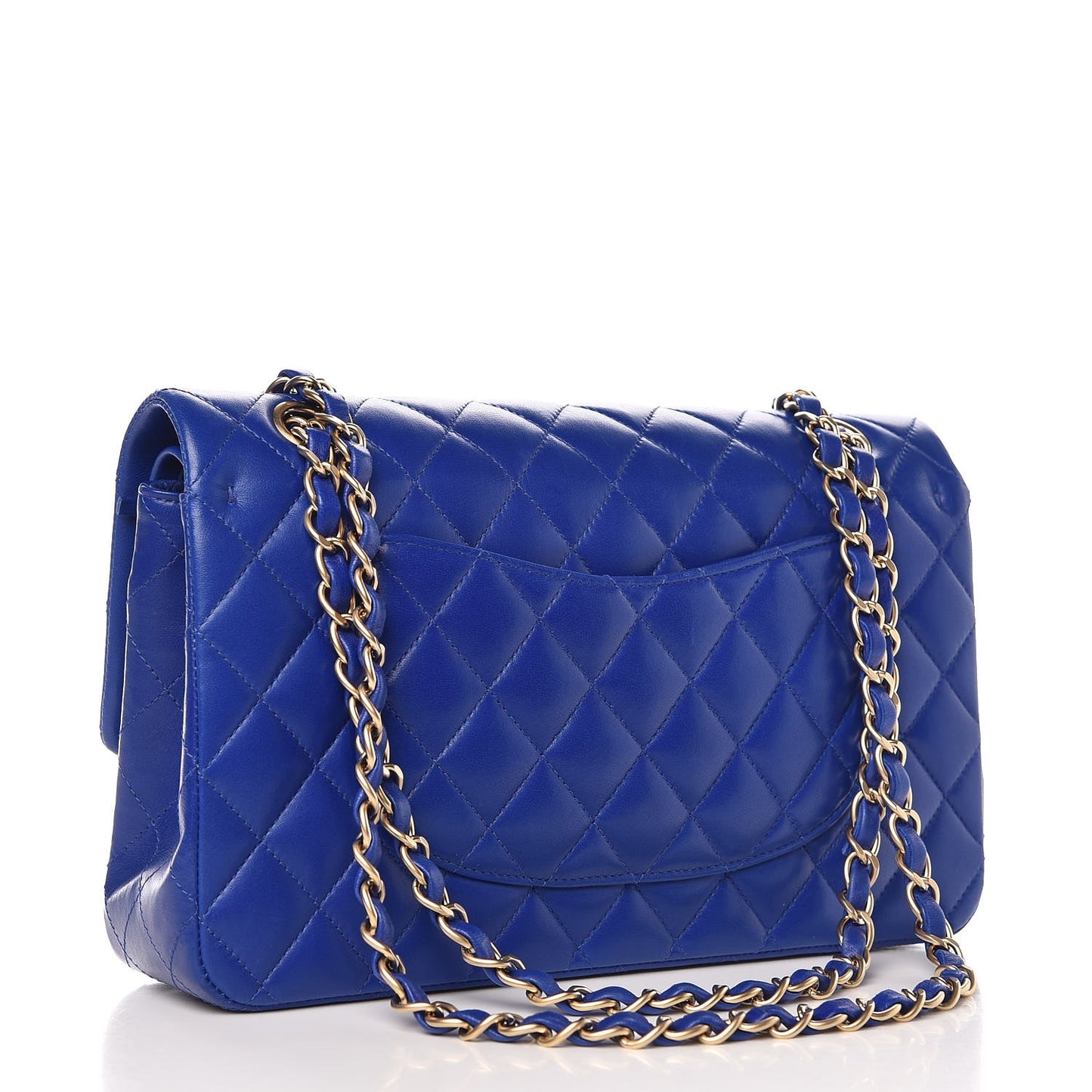 Lambskin Quilted Medium Double Flap Dark Blue
