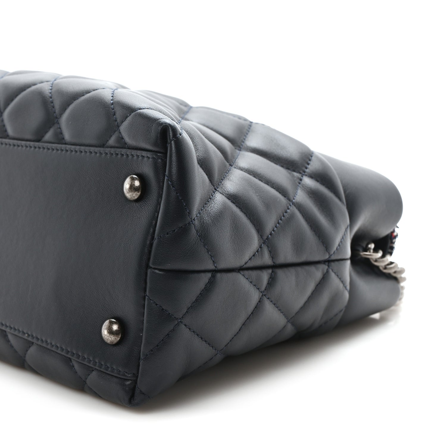 Calfskin Tweed Quilted Small Tote Navy Multicolor