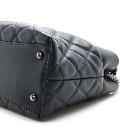 Chanel Calfskin Tweed Quilted Small Tote Navy Multicolor 10 of 10
