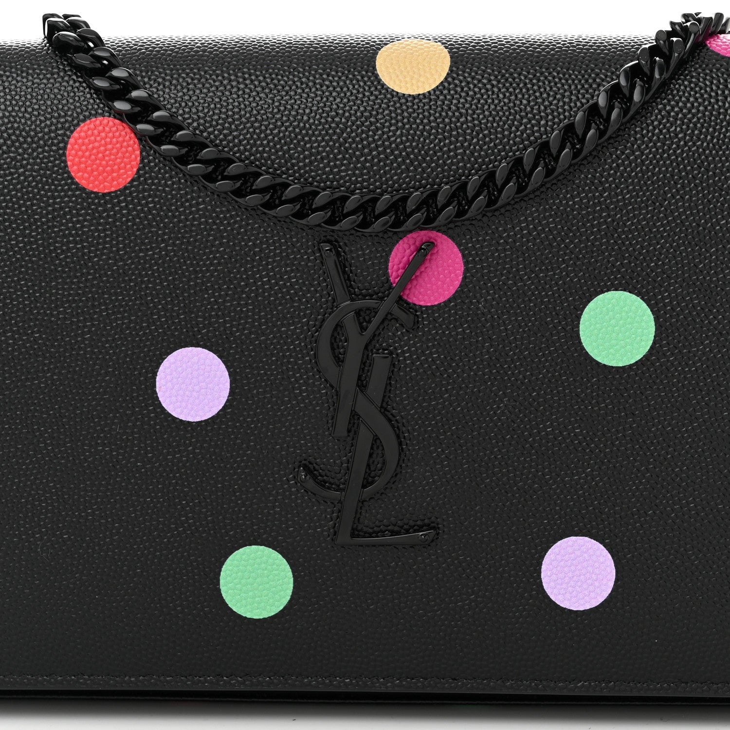 Saint Laurent Grain De Poudre Monogram Chain Wallet Black Confetti 9 of 11