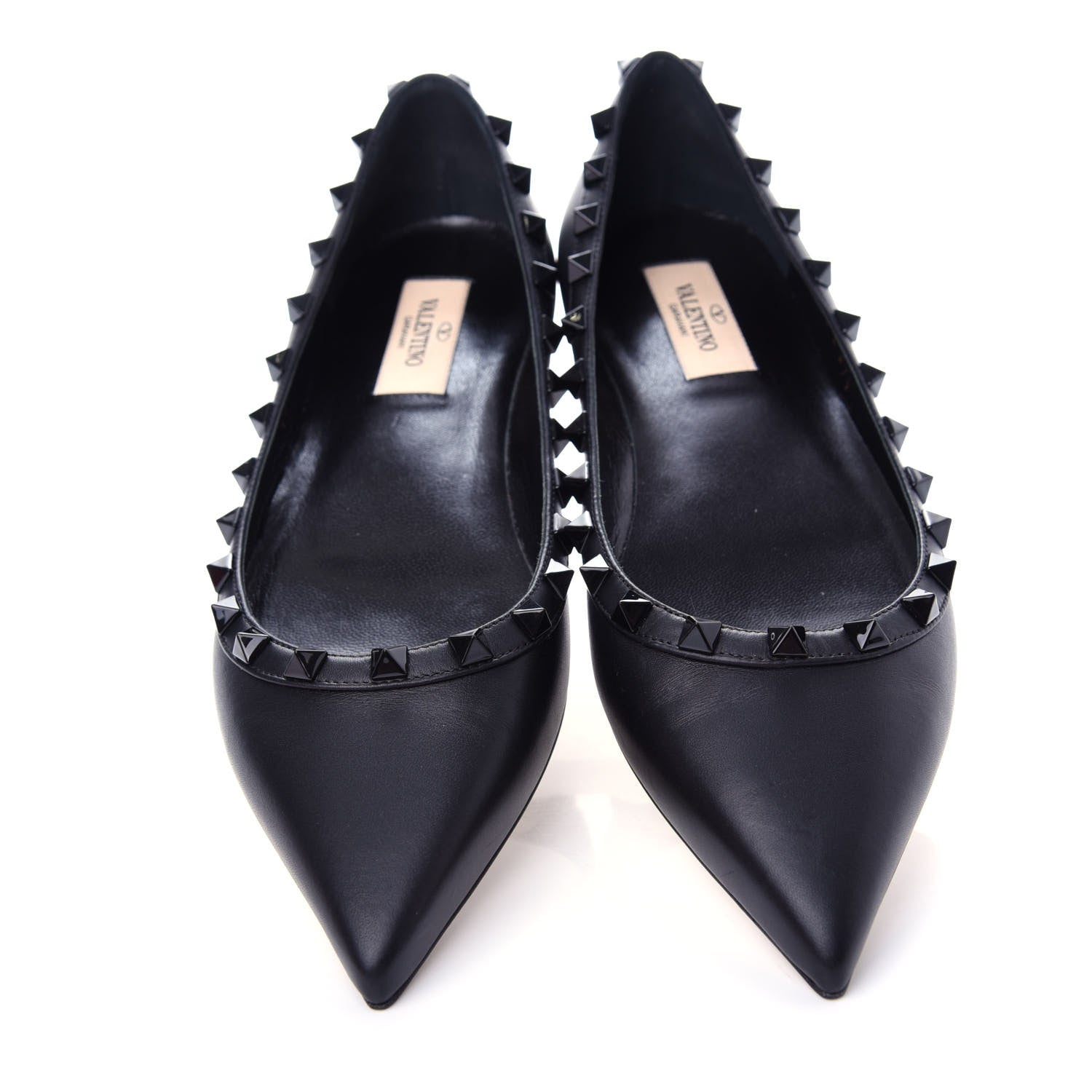 Valentino Garavani Calfskin Lacquered Monochrome Rockstud Ballerina Flats 37.5 Black 5 of 11
