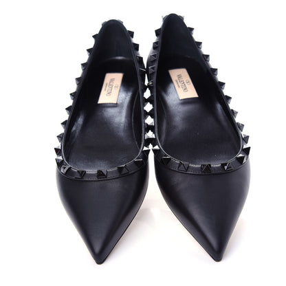 Valentino Garavani Calfskin Lacquered Monochrome Rockstud Ballerina Flats 37.5 Black 5 of 11