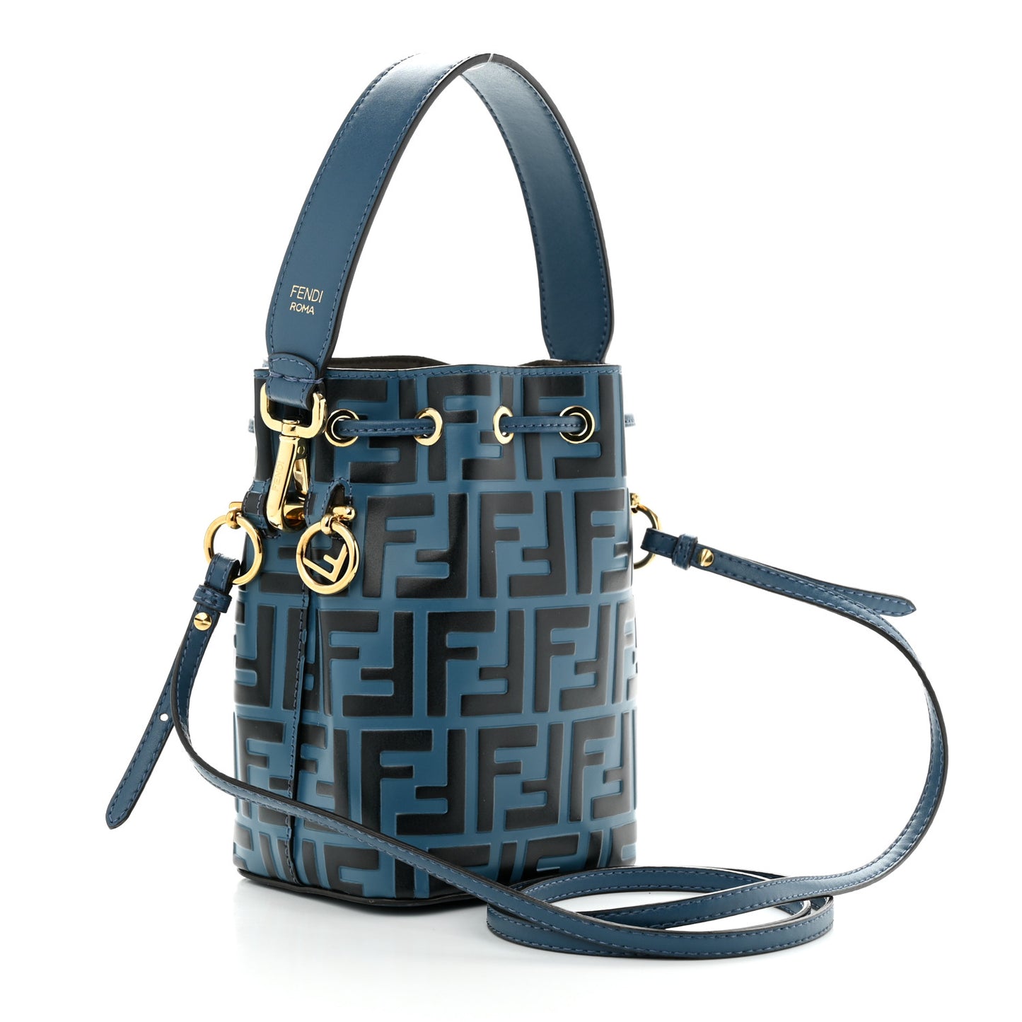 Vitello Liberty F is Fendi Bi-Color FF 1974 Embossed Mini Mon Tresor Bucket Bag Balena Black
