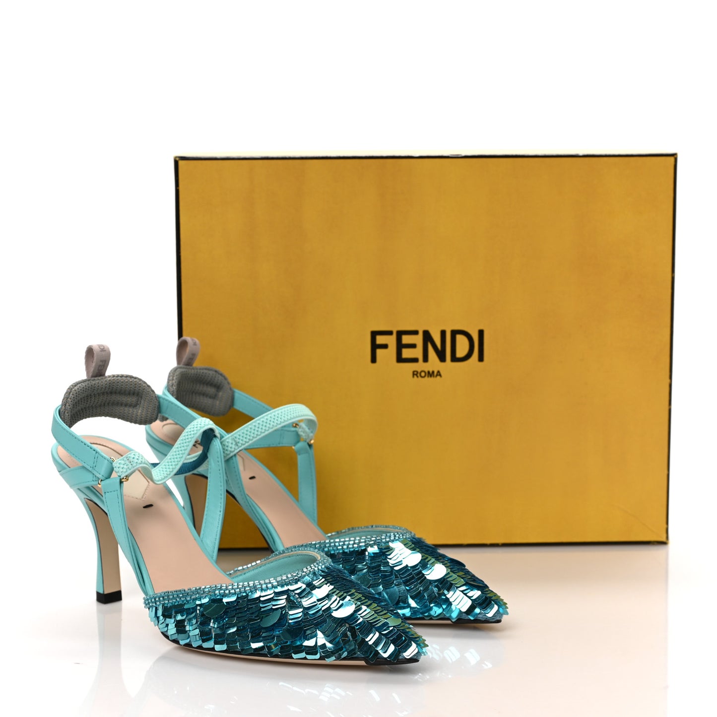 Organza Sequin Paillettes Colibri Lite 85mm Slingback Pumps 36.5 Nudo Blue Tiffany Blue