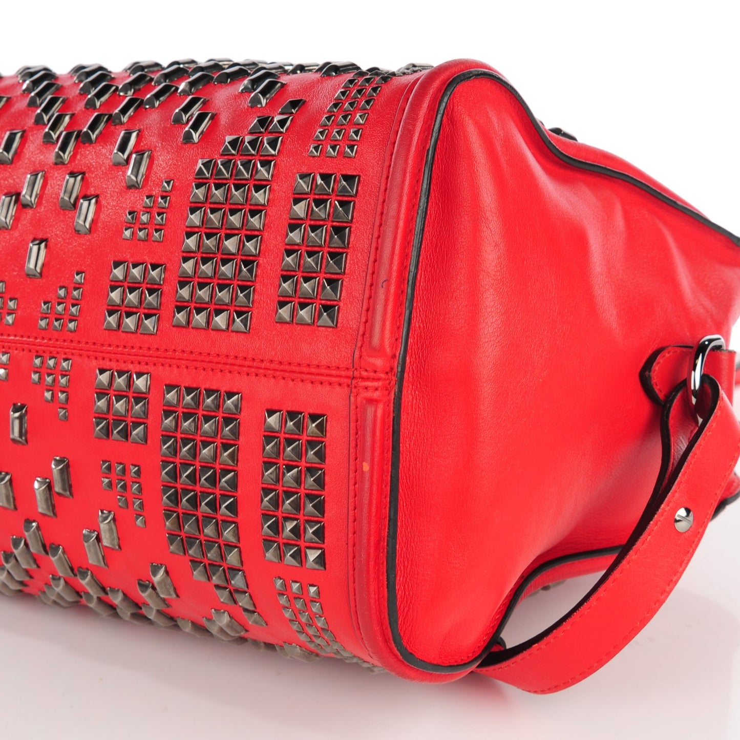 Calfskin Small Studded Padlock Zip Around Tote Red