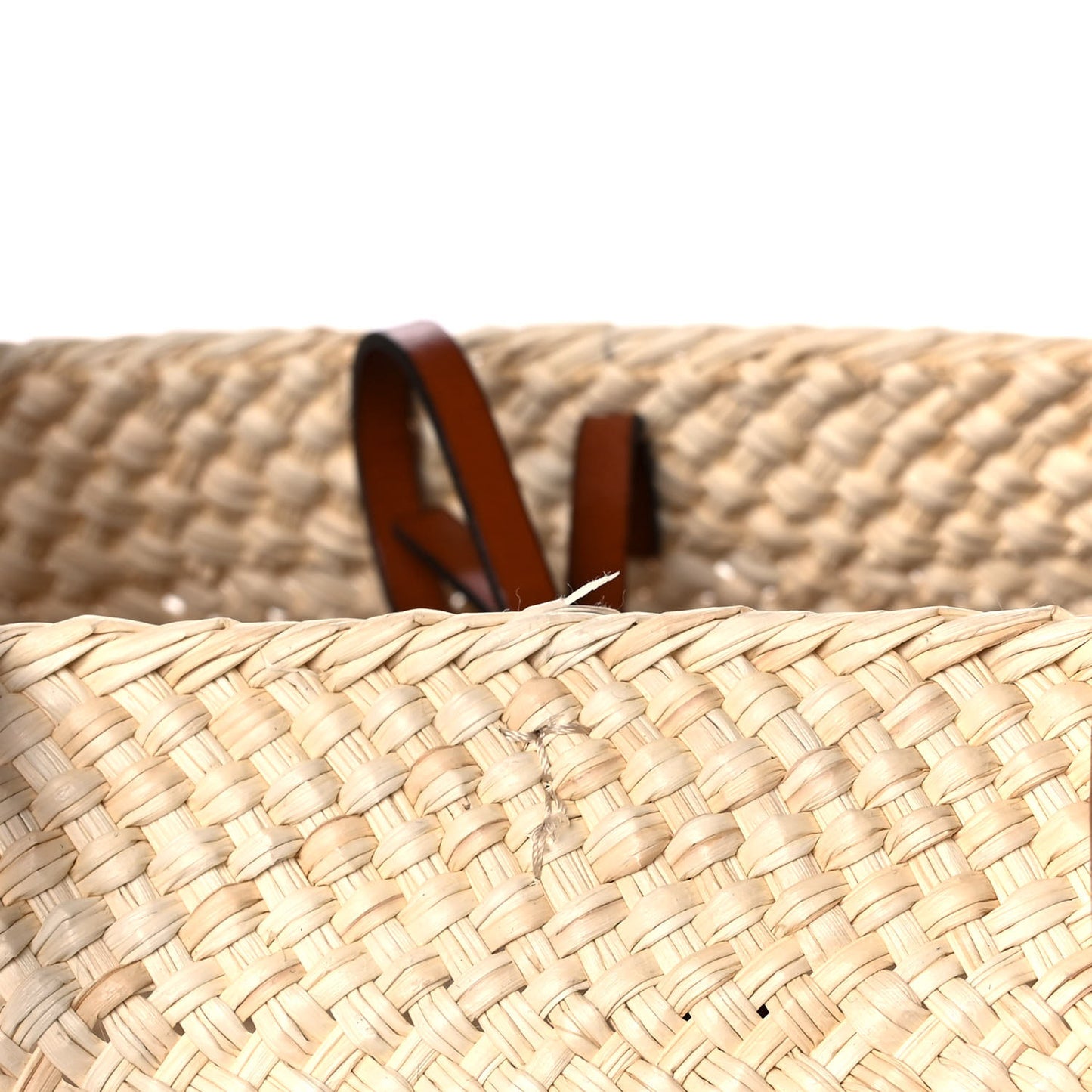 Iraca Palm Calfskin Anagram Basket Bag Natural Tan