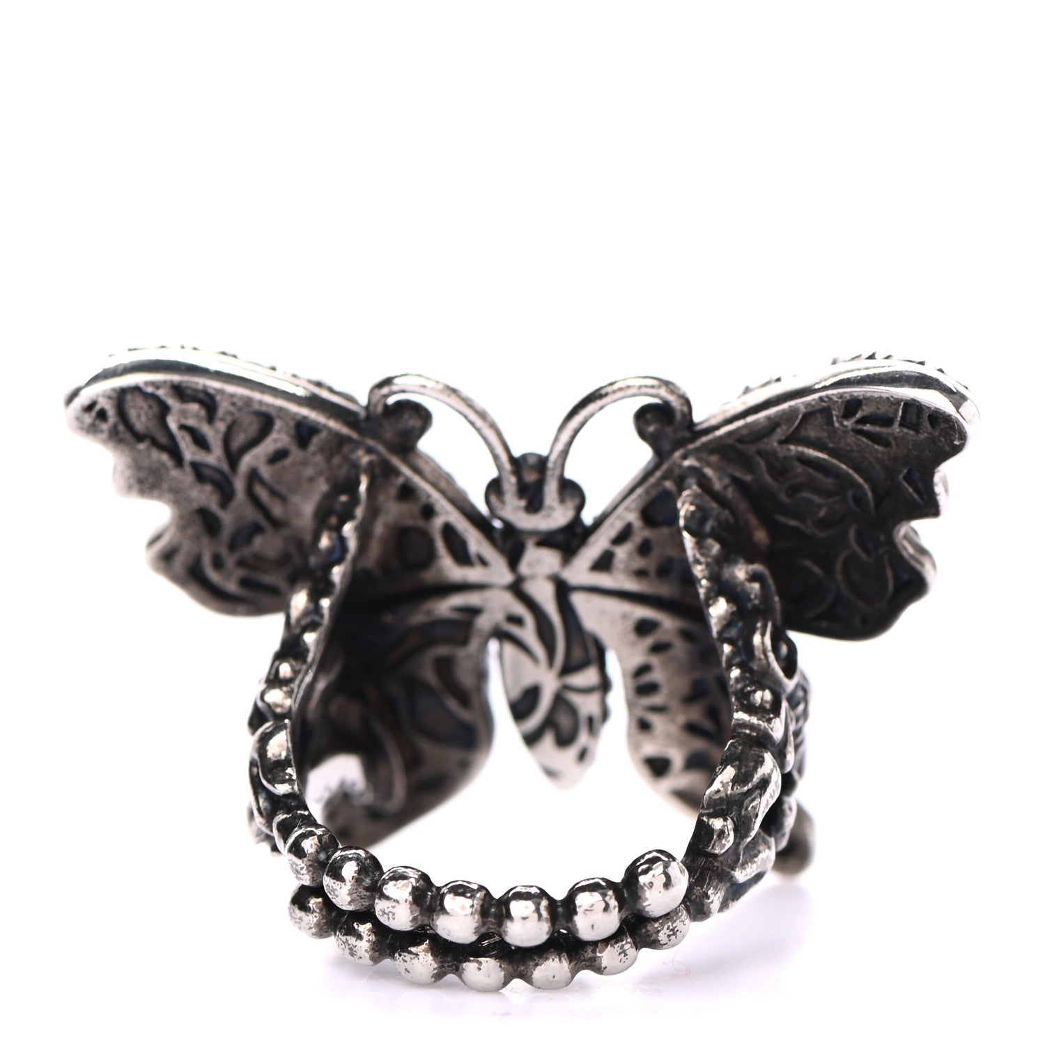 Gucci Metal Crystal Butterfly Studded Ring M Silver 3 of 4
