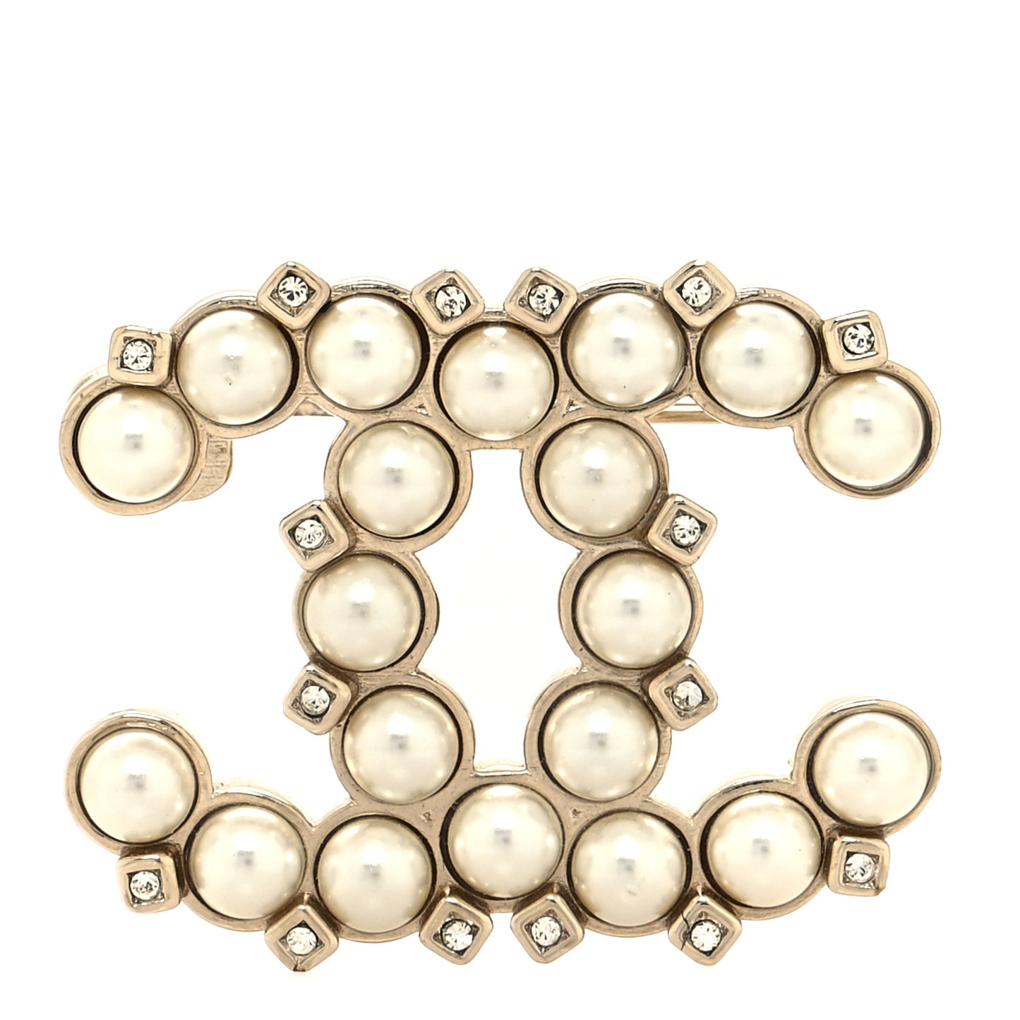Pearl Crystal CC Brooch White Gold