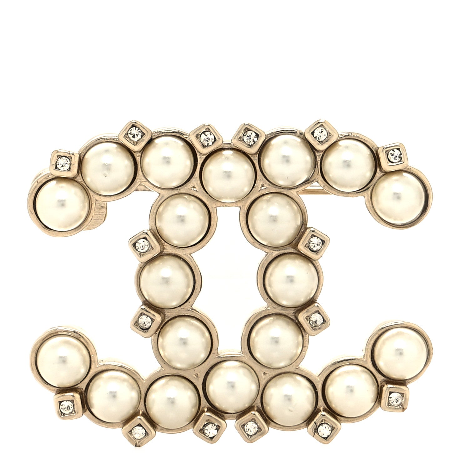 Chanel Pearl Crystal CC Brooch White Gold 1 of 3