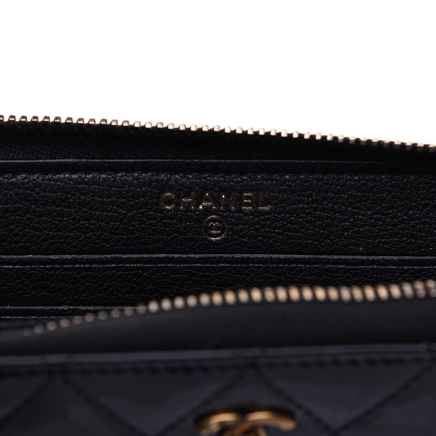 Patent Quilted Small Zip Around Wallet Black