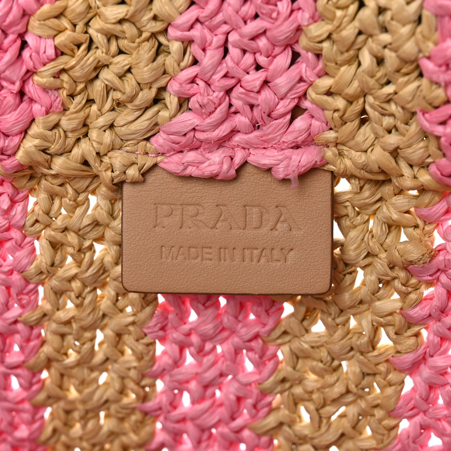Prada Yarn Raffia Effect Crochet Striped Small Logo Tote Naturale Petalo 6 of 10