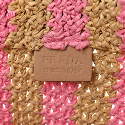 Prada Yarn Raffia Effect Crochet Striped Small Logo Tote Naturale Petalo 6 of 10