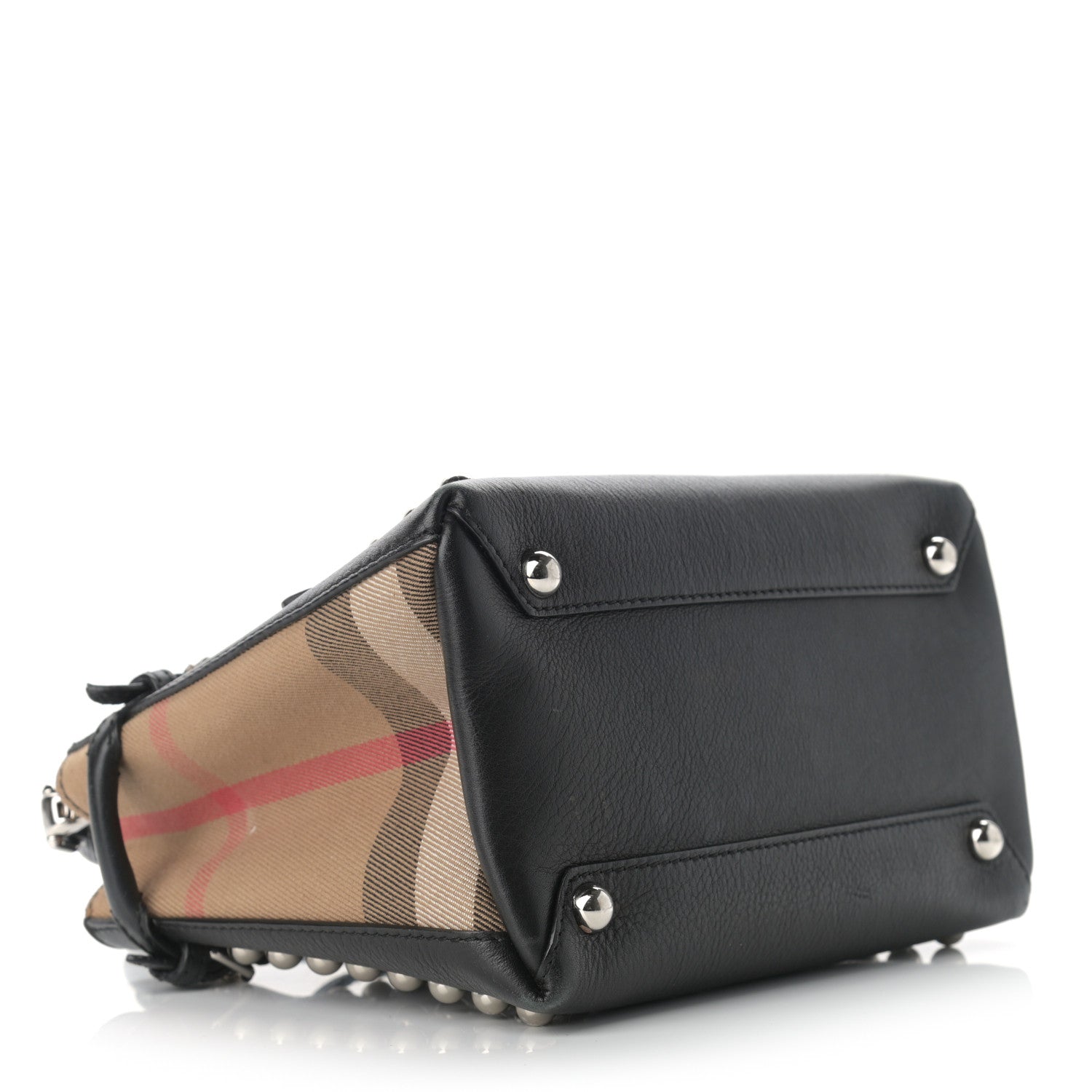 Burberry Pebbled Calfskin House Check Studded Baby Banner Tote Black 4 of 14
