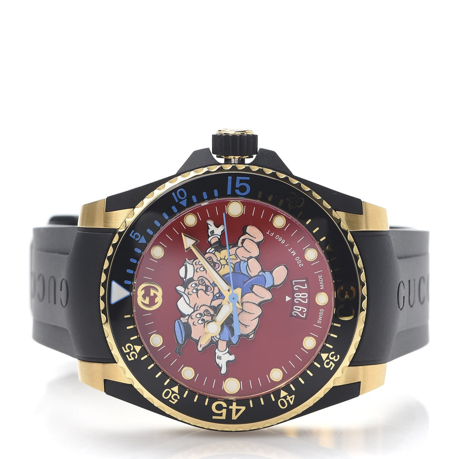 Gucci X DISNEY Stainless Steel Rubber 40mm Three Little Pigs Dive Quartz Watch 3 of 7