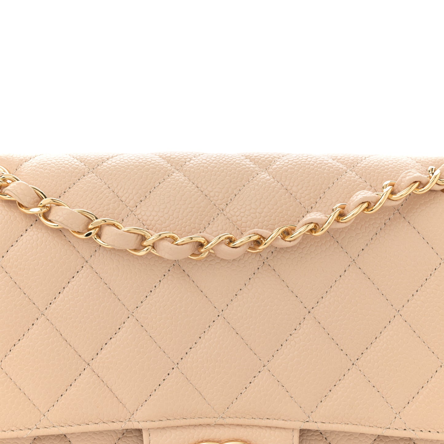 Caviar Quilted Medium Double Flap Beige